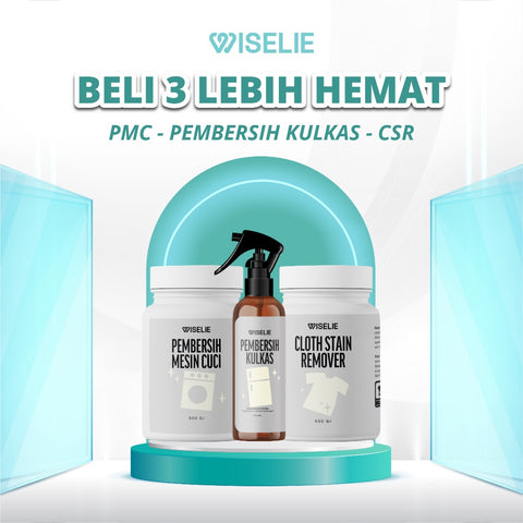 Wiselie Paket Bundling Super Bersih Cloth Stain Remover, Pembersih Mesin Cuci & Pembersih Kulkas
